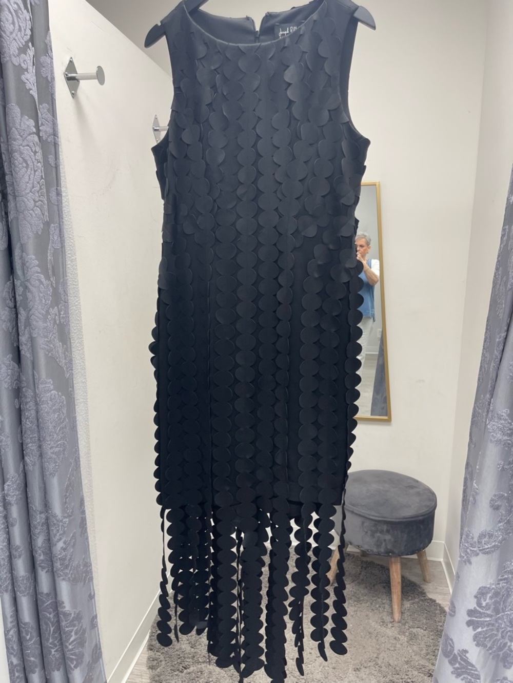 Joseph Ribkoff Black Sleeveless Midi Dress with Scallop Fringe